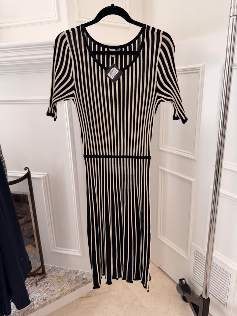 NWT Halogen Black Ivory Striped Knit Midi Dress Size M